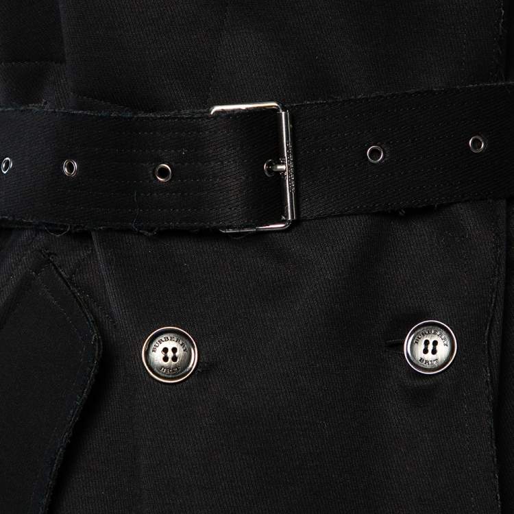 Pre Owned Burberry Brit Black Cotton & Leather Sleeve Belted Trench Coat M