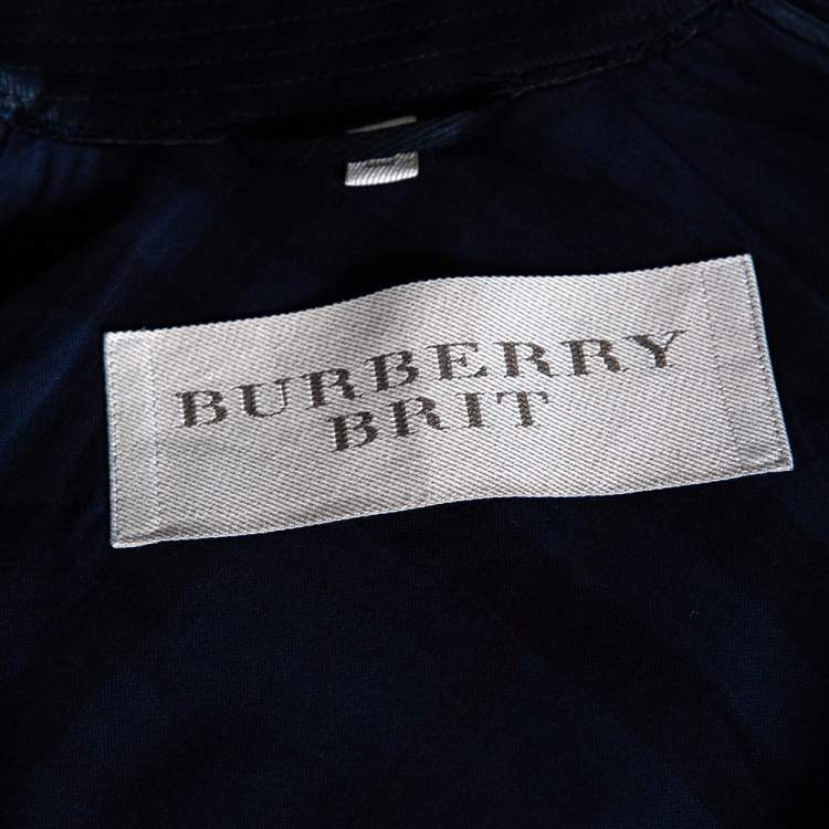 Pre Owned Burberry Brit Black Cotton & Leather Sleeve Belted Trench Coat M