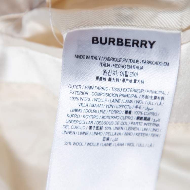 Pre Owned Burberry Cream Wool Satin Trim Button Front Blazer XS