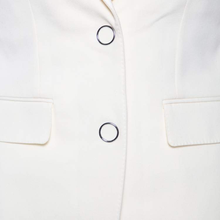 Pre Owned Burberry Cream Wool Satin Trim Button Front Blazer XS