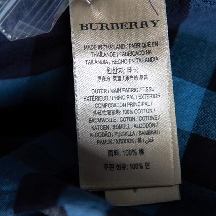 Pre Owned Burberry Navy Blue Checkered Cotton Button Front Shirt M