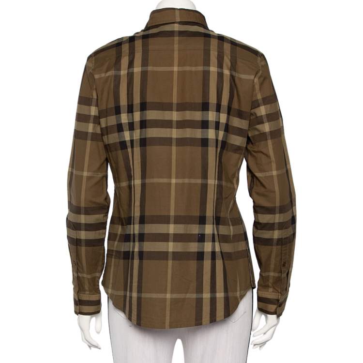 Pre Owned Burberry Brit Green Checkered Cotton Button Front Shirt M