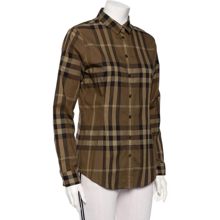 Pre Owned Burberry Brit Green Checkered Cotton Button Front Shirt M