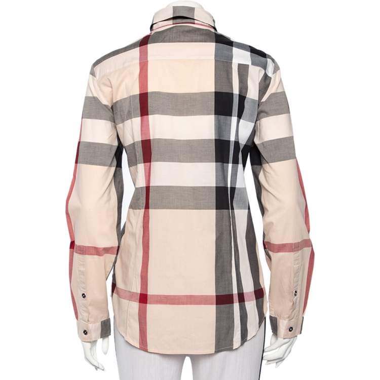 Pre Owned Burberry Brit Light Pink Giant Checkered Cotton Button Front Shirt M
