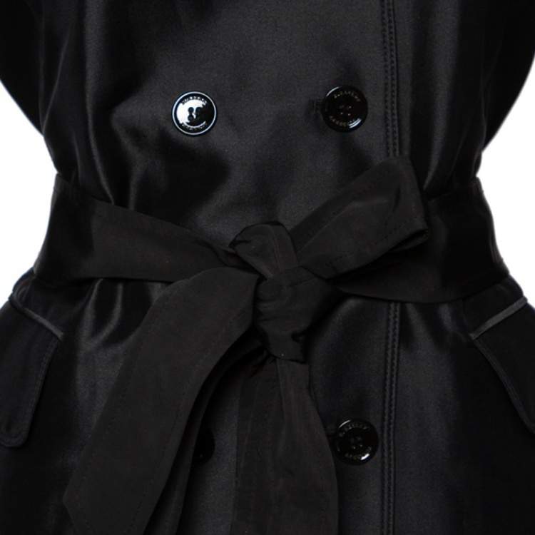Pre Owned Burberry Black Synthetic Sequin Trim Double Breasted Belted Trench Coat M