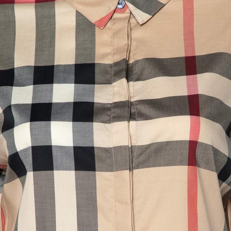 مملوكة مسبقًا Burberry Brit Beige House Check Stretch Cotton Button Front Shirt L