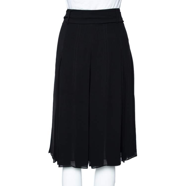 Pre Owned Burberry Black Georgette Pleated Belted Skirt M