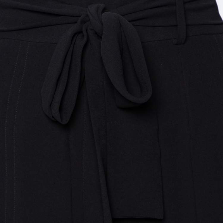 Pre Owned Burberry Black Georgette Pleated Belted Skirt M