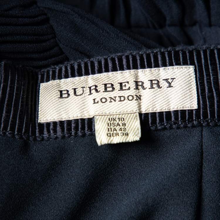 مملوكة مسبقًا Burberry Navy Blue Chiffon Paneled Ruched Pencil Skirt M