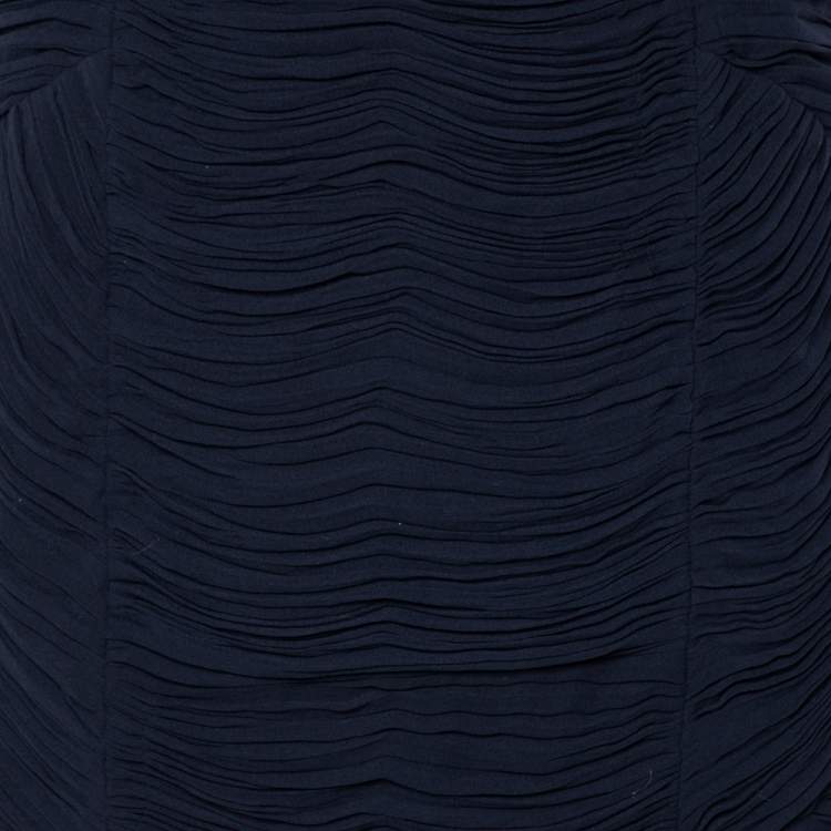 مملوكة مسبقًا Burberry Navy Blue Chiffon Paneled Ruched Pencil Skirt M