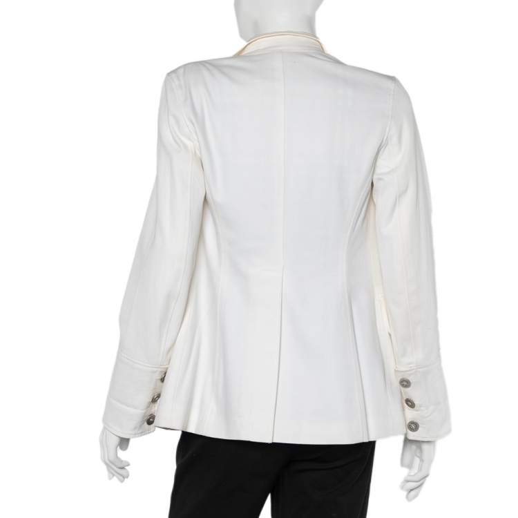 Pre Owned Burberry Off-White Cotton Button Front Jacket S