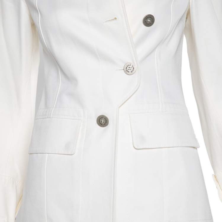 Pre Owned Burberry Off-White Cotton Button Front Jacket S