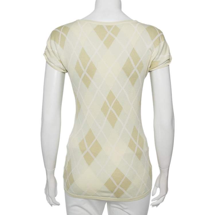 Pre Owned Burberry Lime Green Patterned Silk Knit Top S