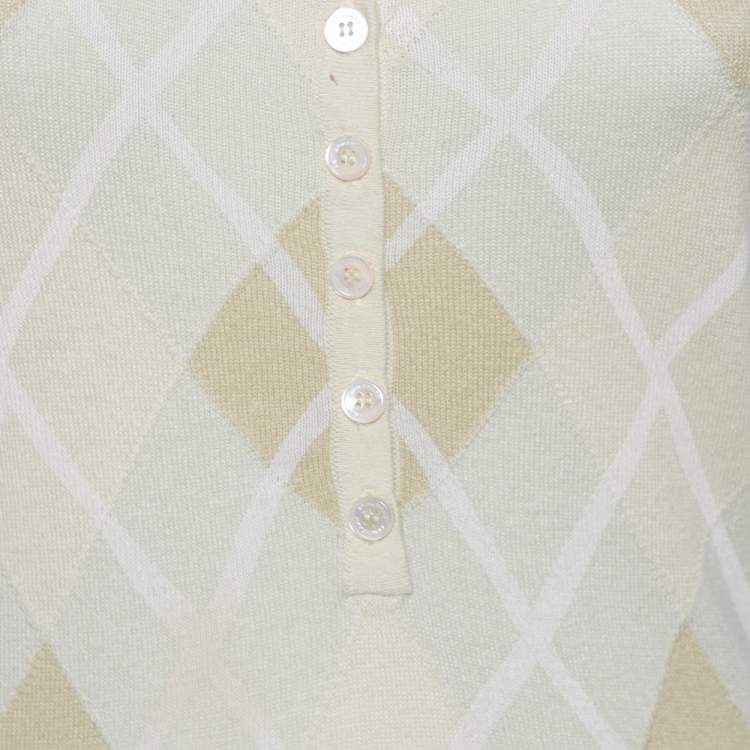 Pre Owned Burberry Lime Green Patterned Silk Knit Top S