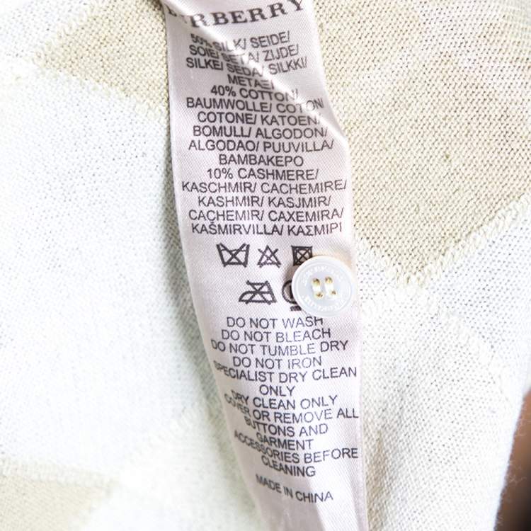 Pre Owned Burberry Lime Green Patterned Silk Knit Top S