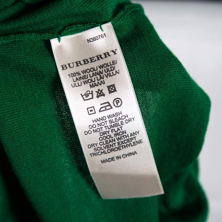 Pre Owned Burberry Brit Green Knit Checked Logo Trim Detail Crewneck Top XS 