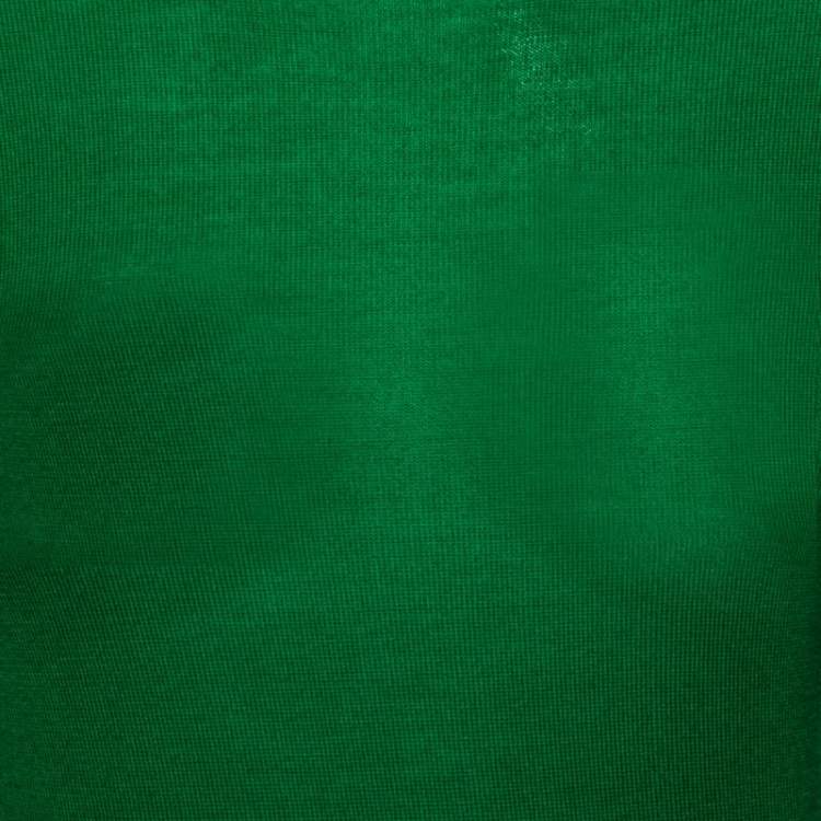Pre Owned Burberry Brit Green Knit Checked Logo Trim Detail Crewneck Top XS 