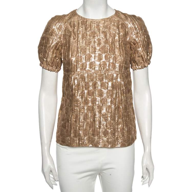 Burberry Metallic Silk Puffed Sleeve Detail Blouse S Burberry | TLC