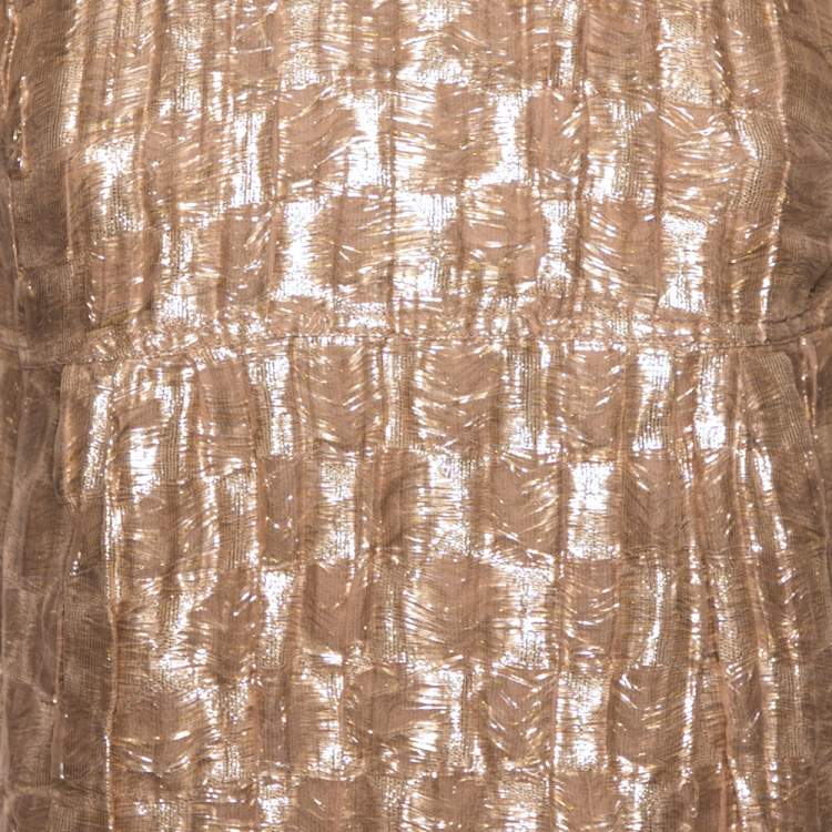 Pre Owned Burberry Metallic Silk Puffed Sleeve Detail Blouse S