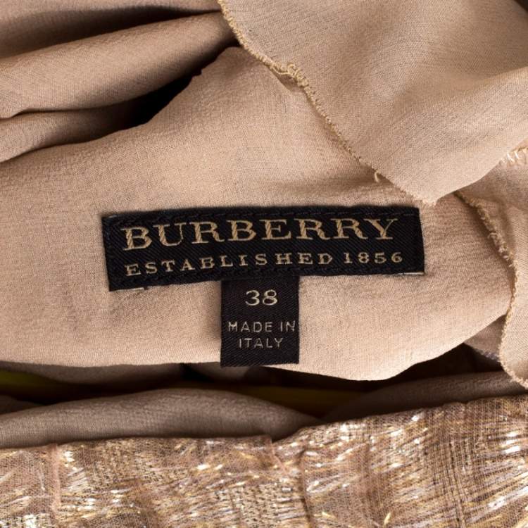 Pre Owned Burberry Metallic Silk Puffed Sleeve Detail Blouse S