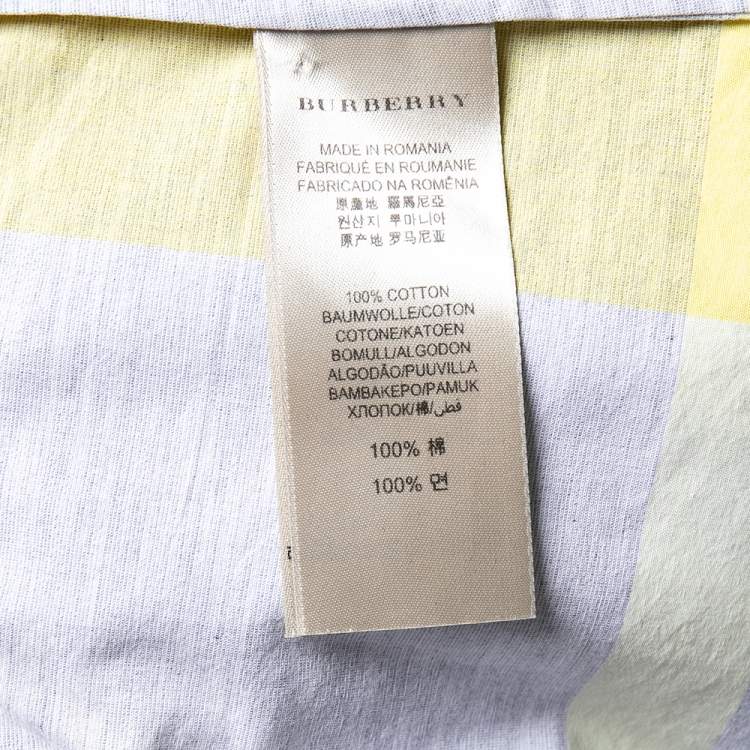 Pre Owned Burberry Yellow Checked Cotton Tunic Shirt L