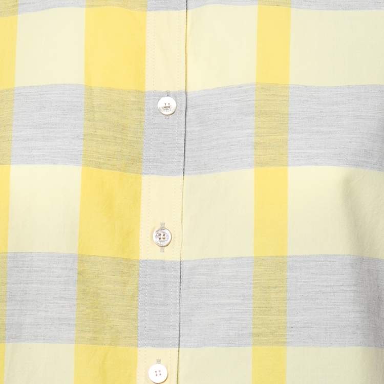 Pre Owned Burberry Yellow Checked Cotton Tunic Shirt L