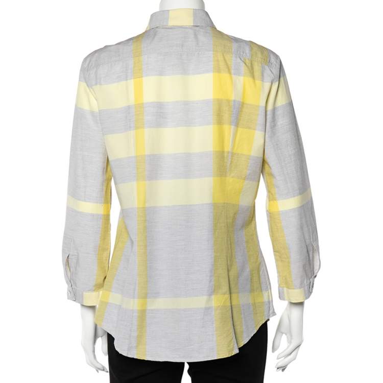 Pre Owned Burberry Yellow Checked Cotton Tunic Shirt L