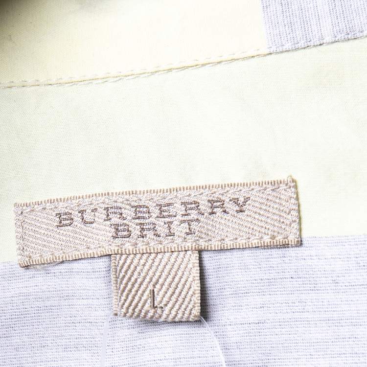 Pre Owned Burberry Yellow Checked Cotton Tunic Shirt L