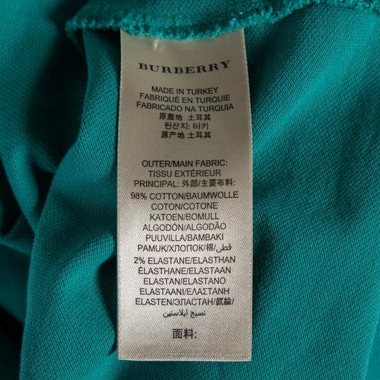 Pre Owned Burberry Brit Turquoise Novacheck Trim Detail Pique Polo T-Shirt XS 