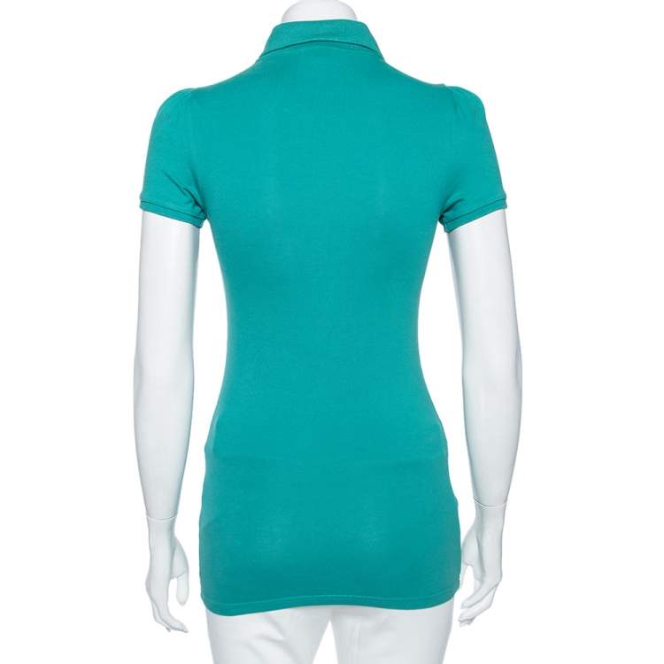 Pre Owned Burberry Brit Turquoise Novacheck Trim Detail Pique Polo T-Shirt XS 