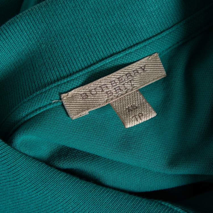 Pre Owned Burberry Brit Turquoise Novacheck Trim Detail Pique Polo T-Shirt XS 