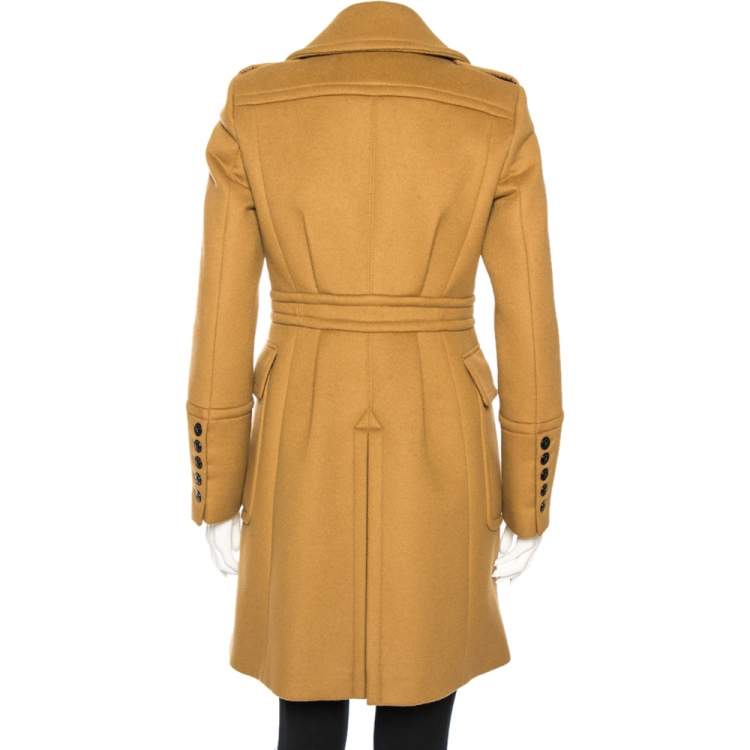 مملوكة مسبقًا Burberry Ochre Brown Cashmere Wool Mid Length Coat S