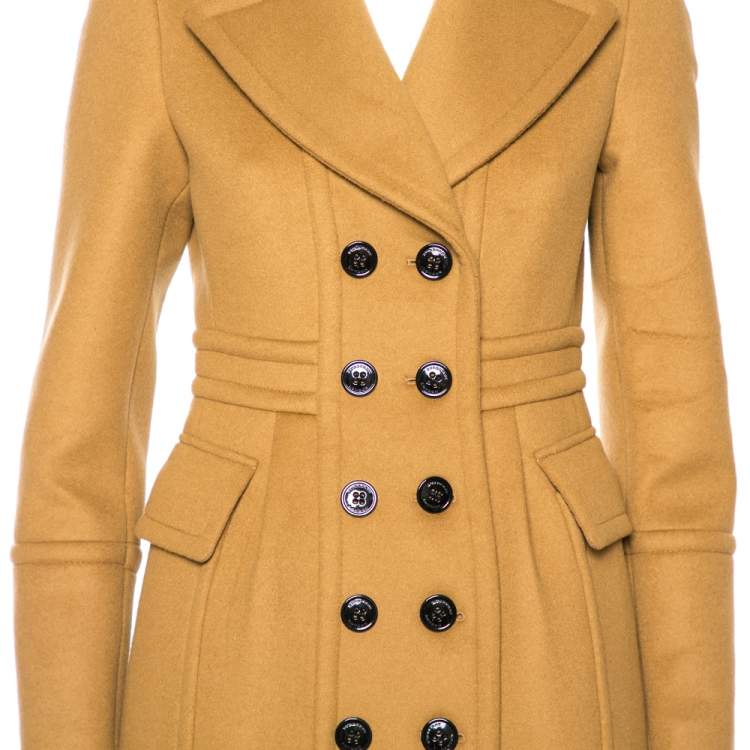 مملوكة مسبقًا Burberry Ochre Brown Cashmere Wool Mid Length Coat S