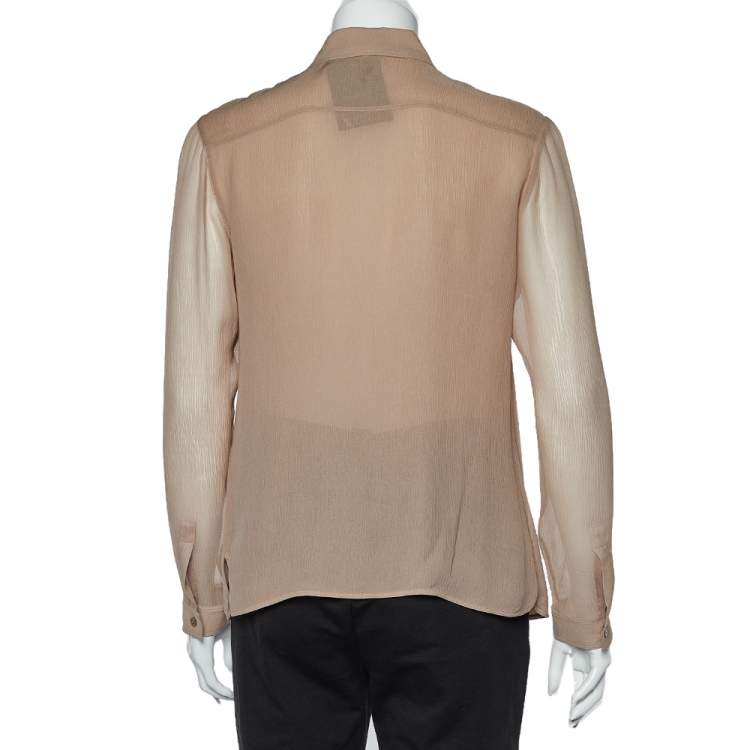 Pre Owned Burberry Tan Silk Crepe Long Sleeve Button Front Blouse S
