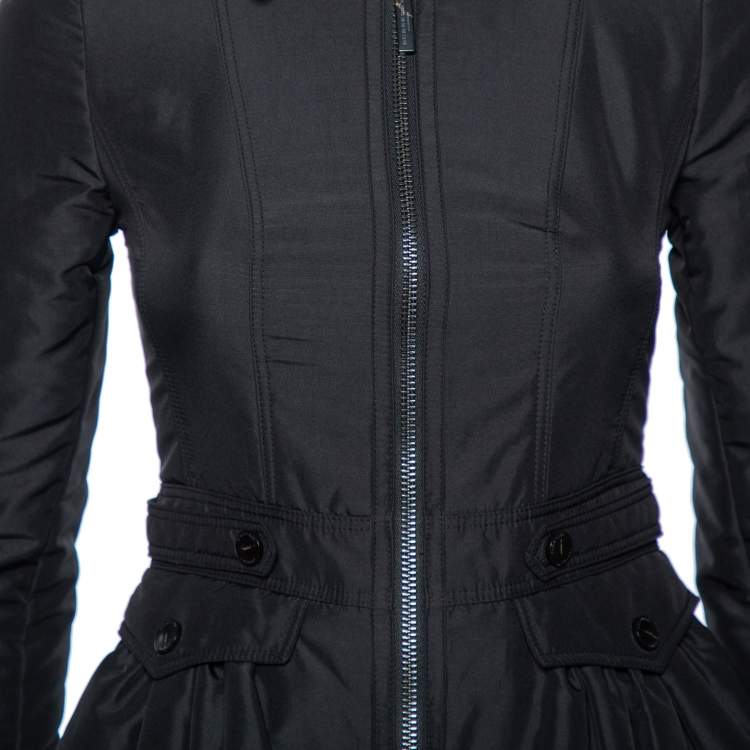Pre Owned Burberry Black Synthetic Cinched Waist Detail Zip Front Jacket XS