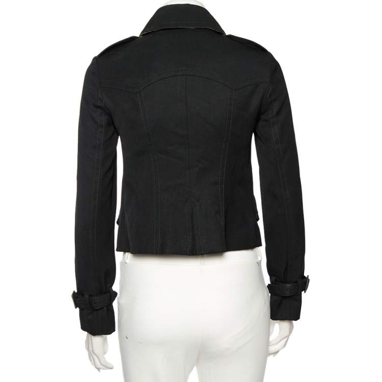 Pre Owned Burberry Black Wool Double Breasted Cropped Trench Jacket S