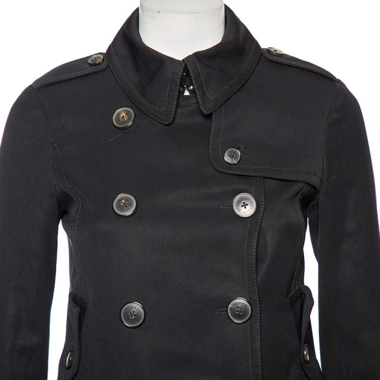 Pre Owned Burberry Black Wool Double Breasted Cropped Trench Jacket S