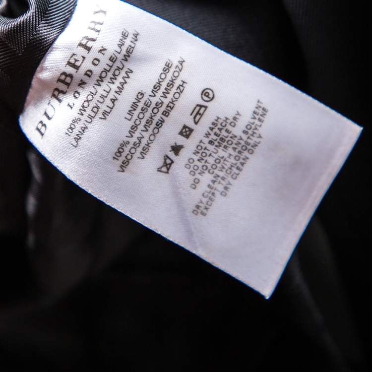 Pre Owned Burberry Black Wool Double Breasted Cropped Trench Jacket S