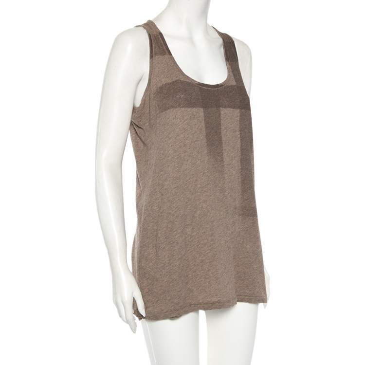 Pre Owned Burberry Brit Taupe Checkered Knit Sleeveless Top M
