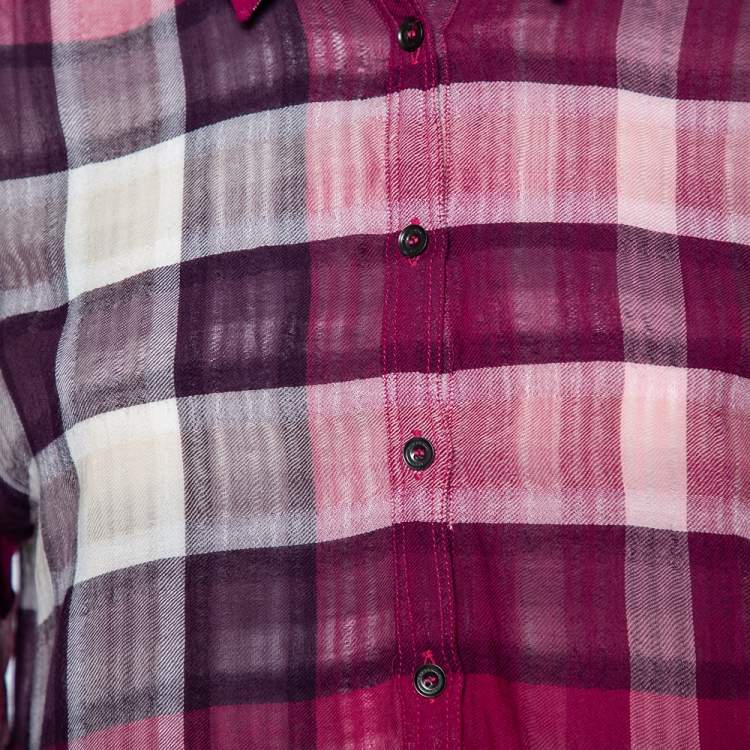Pre Owned Burberry Pink Exploded Plaid Cotton Tunic M 