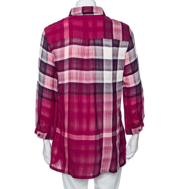 Pre Owned Burberry Pink Exploded Plaid Cotton Tunic M 