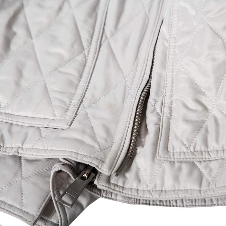 Pre Owned Burberry Light Grey Synthetic Diamond Quilted Contrast Collar Jacket M