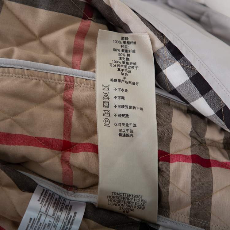 Pre Owned Burberry Light Grey Synthetic Diamond Quilted Contrast Collar Jacket M