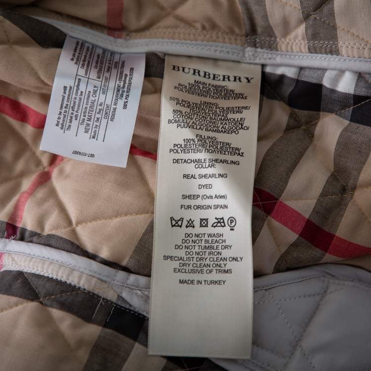 Pre Owned Burberry Light Grey Synthetic Diamond Quilted Contrast Collar Jacket M