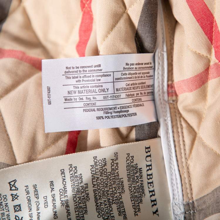 Pre Owned Burberry Light Grey Synthetic Diamond Quilted Contrast Collar Jacket M