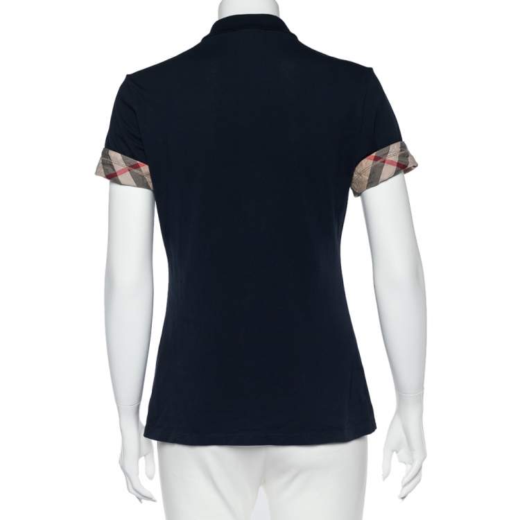 Pre Owned Burberry Brit Navy Blue Cotton Pique Polo T-Shirt M