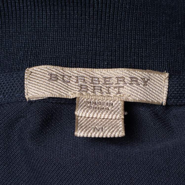 Pre Owned Burberry Brit Navy Blue Cotton Pique Polo T-Shirt M
