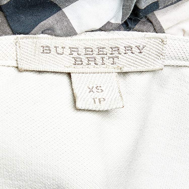 Pre Owned Burberry Beige Cotton Knit Nova Check Ruffled Collar Detail Polo T-Shirt XS