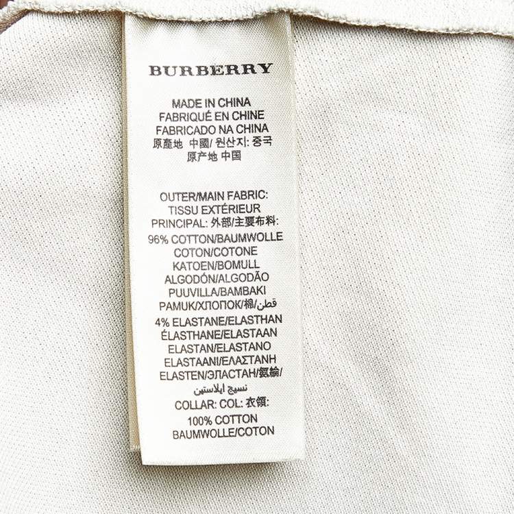 Pre Owned Burberry Beige Cotton Knit Nova Check Ruffled Collar Detail Polo T-Shirt XS