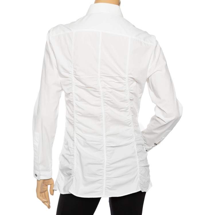 مملوكة مسبقًا Burberry White Cotton Ruched Waist Button Front Shirt M